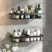 Resim 2 Adet Duvara Monte Alüminyum Banyo Rafları - Matkap Gerektirmeyen Yapışkan Köşe Depolama Organizatörü Mutfak & Banyo İçin, Alan Tasarruflu Dikdörtgen Tasarım, Paslanmaz, Siyah Bitiş, Kozmetik ve Tuvalet Malzemeleri İçin Mükemmel, Tuvalet Malzemesi Tutucu | Şık Raf Tasarımı | Paslanmaz Malzeme 