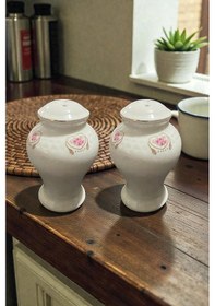 Resim 2 Li Lale Porselen Yaldızlı Tuzluk Biberlik 120ml Beyaz 