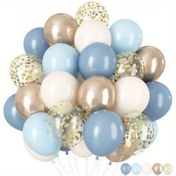 Resim 46 Parça Karışık Renkli Lateks Balon Seti - Açık Mavi, Kum Beyazı ve Altın Rengiyle Bebek Vaftizi, Düğünler, Doğum Günleri, Gelin Dekorasyonu İçin Uygun, Bohem Stil DIY Parti Malzemeleri, Elektriksiz 