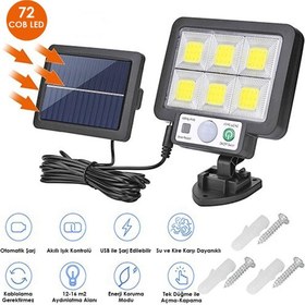 Resim Technosmart 6gözlü 72COB Ledli Solar Usbli Bahçe Aydınlatma Hareket Sensörlü Güneş Enerjili Lamba 
