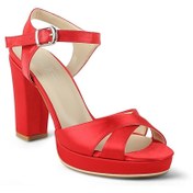 Resim KARVENSHOES Kadın Kırmızı Saten Platformlu Ayakkabı 6294 