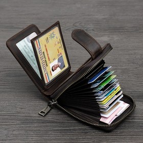 Resim LYTWLZK Erkekler için Vintage Retro İkinci Katmanlı Deri Kart Tutucu Cüzdan - Fermuarlı Kapatma, Çoklu Kart Yuvaları, Dayanıklı Siyah Deri ve Polyester Astarı ile Babalar Günü, Mezuniyet Hediyeleri İçin Mükemmel 