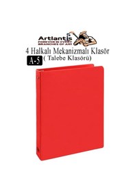 Resim 4 Halkalı Klasör 1 Adet A5 Pvc Öğrenci Ve Ofis Tipi Evrak Sunum Klasörü İç Cepli Otomatik Mekanizmalı Büro Okul Arşivle Kırmızı 