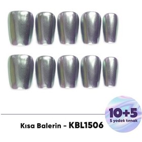 Resim 10'lu Gümüş Kısa Balerin Kbl1506 Tekrar Kullanılabilir El Yapımı Protez Takma Tırnak S 