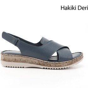 Resim GÖNDERİ(R) Kadın / Kız Mavi Antik Cırt Bantlı Dolgu Topuk Hakiki Deri Sandalet 