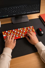 Resim Torima Kablosuz Q Klavye Mouse Seti Retro Daktilo Görünümlü TMK07 Çok Renkli 