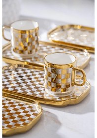Resim Acar Skye 6 Kişilik Porselen Kahve Fincanı Takımı Gold 6904 Beyaz - Altın 