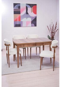 Resim Nehir Polo Lak Panel Açılır Mutfak Masa Takımı 75x130cm Ceviz 