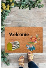 Resim Welcome, Çiçekler, İç Ve Dış Kapı Önü Paspası, Dekoratif Paspas 