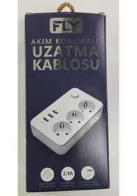 Resim Fly 3406-01 3lü Anahtarlı 21A 3Usb Şarj Çıkışı 2Mt Anahtarlı Akım Korumalı Priz Çocuk Koruması 