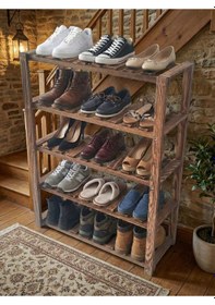 Resim Wooden City Ahşap Ayakkabılk, 5 Raflı Ahşap Düzenleyici, Doğal Ahşap 5 Katlı Dekoratif Ayakkabılık Açık Kahverengi 