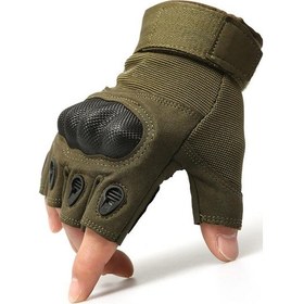 Resim Yeşil Açık Taktik Eldiven Motosiklet Eldivenleri Erkek Kadın Askeri Airsoft Savaş Yarım Parmak Çekim Av Eldivenleri Eldiveni 