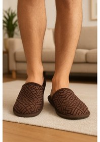 Resim Erkek Ev Terliği Rahat Kullanışlı Terlik Kahverengi 