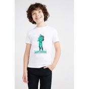 Resim Fortnite Skin Moisty Merman Baskılı Unisex Çocuk Beyaz T-Shirt 