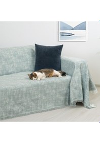 Resim Purecot Premium Pamuklu Püsküllü Koltuk Örtüsü 180x220 Çift Taraflı Terletmez Kaymaz , Mavi Mavi 