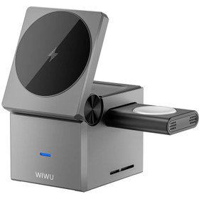 Resim Wiwu Wi-W030 Small Square Küp Tasarımlı Telefon & Akıllı Saat & Kulaklık İçin 15W 3in1 Kablosuz Şarj Standı - Gri 