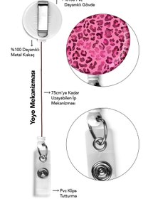 Resim StormiStoretr 3 lü Pembe Leopar Baskılı Dikey Kart Koruyucu Boyun Askı ipi Yoyo yaka kartı 