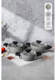 Resim Emsan Fortis Granit 6 Parça Midi Tencere Seti Gri Gri 