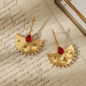 Resim 1 Çift Vintage Boho Yelpaze Şeklinde Küpe - Altın Kaplama Kırmızı ve Berrak Taşlı, Kadınlar için Sallantılı Takı, Günlük ve Parti Kullanımı, Kız Arkadaşa, Anne, En İyi Arkadaşa Hediye, Sevimli Küpeler, Çok Yönlü Aksesuarlar, Vintage Esintili Tasarım, Süslü Aksesuar 
