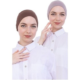 Resim Modish Group Kadın Tesettür Bone Bağcıklı Dikişsiz Penye 4 Parça Set Bordo, Kahverengi, Koyu Vizon, Açık Vizon 