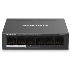 Resim Tp-Link Mercusys MS106LP 4 Port 10-100 Mbps Poe+ 2 Port 10-100 Mbps Uplink Switch Metal Kasa 