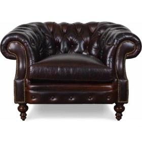 Resim Hanel Mobilya Bitmore Chesterfield Chester Berjer Tekli Koltuk Kahve Suni Deri 