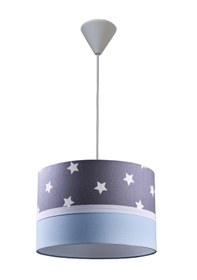 Resim Gri Yıldızlı Mavi Kumaş Kaplama Çocuk Odası Ve Genç Odası Avize Mavi - Siyah 