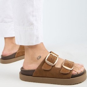 Resim İrene Platform Deri Kadın Terlik Taba-7138 Taba 