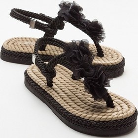 Resim Luvishoes Santra Siyah Parmak Arası Kadın Sandalet Siyah 