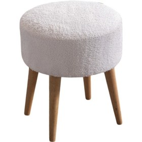 Resim Panda Yuvarlak 4 Ayaklı Çok Amaçlı Puf Beyaz Beyaz 