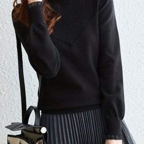 Resim Katı Dantel Mock Boyun Örme Üst, Günlük Uzun Kollu Çok Yönlü Kazak, Bayan Giyim 