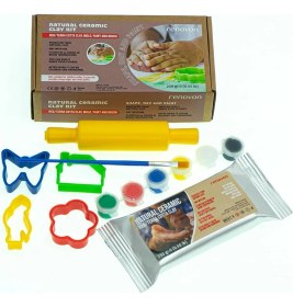 Resim Doğal Seramik Kil Seti,kırmızı/terracotta 250 gr Hava Ile Kuruyan Kil Hamur,kalıplar,merdane,fırça,6 Renk Akrilik,şekillendir,kalıpla,kurut,. Montessori Sınıfları Için Ideal Toksik Değil 