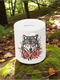 Resim Kurt ve Çiçek Deseni Baskılı 3'lü Seramik Kumbara 