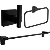 Resim Fndhome Krom Siyah Lux 3'lü Banyo Seti Askılık Uzun Havluluk Yuvarlak Havluluk 