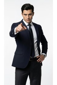 Resim Plus Scorpion Erkek Blazer Ceket Twill Dokuma Likralı Notch Yaka 1 Düğmeli Çift Yırtmaçlı Slim Fit 