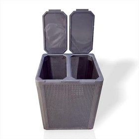 Resim Büyük Sağlam Renkli Beyaz Çift Bölmeli Kapaklı Delikli Hava Alan Demonte Kirli Çamaşır Sepeti Kutusu 