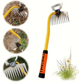 Resim 1 adet Dayanıklı Manganez Çelik Yabani Otlar Tırmığı, Ergonomik Sarı & Turuncu Sap - Bahçecilik, Toprak Gevşetme & Sebze Temizleme için Mükemmel - Çok Yönlü Tarım Aracı, Yabani Otların Temizlenmesi|Sağlam Tasarım|Dayanıklı Yapı 
