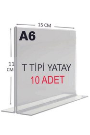 Resim Pleksiglas Ürünleri A6 T Tipi Yatay Masa Üstü 10'lu Paket / 2 mm Şeffaf Pleksi Föylük / Broşürlük / Menü 