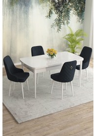 Resim Meri Serisi 80x132 Açılabilir Mdf Beyaz Masa Takımı 4 Kahve Sandalye Antrasit 