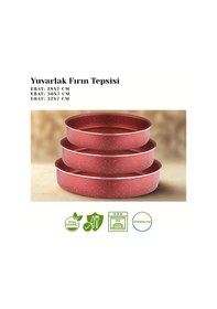 Resim 3lü Granit Yuvarlak Fırın Tepsisi Seti - Kırmızı Kırmızı 