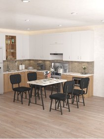 Resim Mygusi Hayat 4 Sandalyeli Yemek Masa Takımı Beyaz Mermer Efes Siyah 