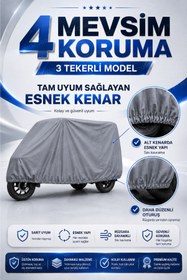 Resim Motobros Motosiklet Brandası FALCON FAMILY 8000 3 Tekerlekli Elektrikli Araç Brandası Gri 4 Mevsim Su Geçirmez UV Korumalı 