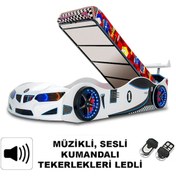 Resim Gt1 - Bazalı Arabalı Yatak - Kumandalı, Sesli, Beyaz Tek Kişilik 