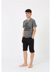 Resim Akbeniz Erkek Genç Garson Boy Kısa Kol Antrasit Penye Şortlu Pijama Takımı 20377 