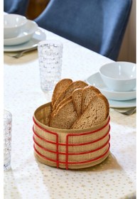 Resim Kırmızı Paslanmaz Yuvarlak Ekmek Sepeti Jüt Kumaş, Lüks Sunum Sepeti - Çok Amaçlı Metal Kırmızı 