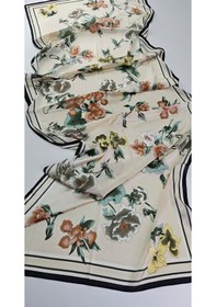 Resim Miorel Scarfs Yeni Sezon Çiçek Desen Vual İpek Şal Fular Silk Scarfs Shawl Hijab Krem 