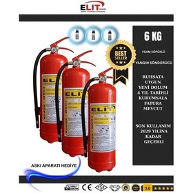 Resim Elit Yangın 3 Adet Ruhsata Uygun 6 Kg Köpüklü Yangın Tüpü 4 Yıl Tarih Süreli 