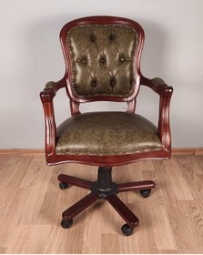 Resim Masifart_Mobilya Masifart Trend Ahşap Klasik Ofis Çalışma Koltuğu Ceviz Makam Kolt 