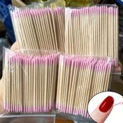 Resim 100/300/500 adet Pembe & Bej Çift Başlı Ahşap Pamuklu Çubuklar - Tek Kullanımlık Hassas Uçlu Manikür ve Pedikür Araçları, Tırnak Bakımı için Hijyenik Tek Kullanım Tırnak Temizleme Çubukları, Şık Ambalajlı Dezenfekte Edici Çubuklar 
