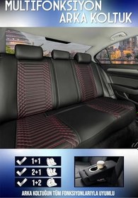 Resim Volkswagen ID.4 ile Uyumlu Lüx Deri Oto Koltuk Kılıfı Ön Arka Takım Exclusive SİYAH KIRMIZI 